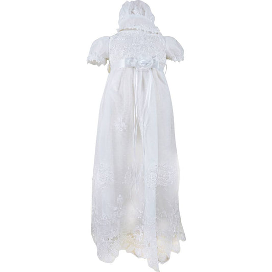 Angeline Kids - Baby Infant Girls Christening Baptism Lace Dress With Bonnet