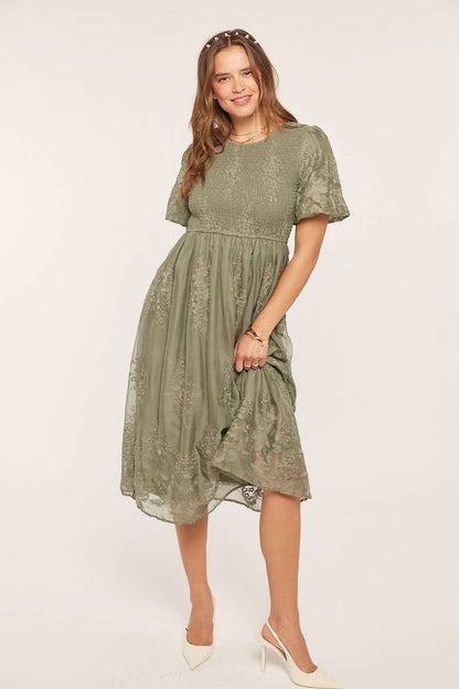 Tea n Rose - Floral Embroidered Mesh Midi Dress