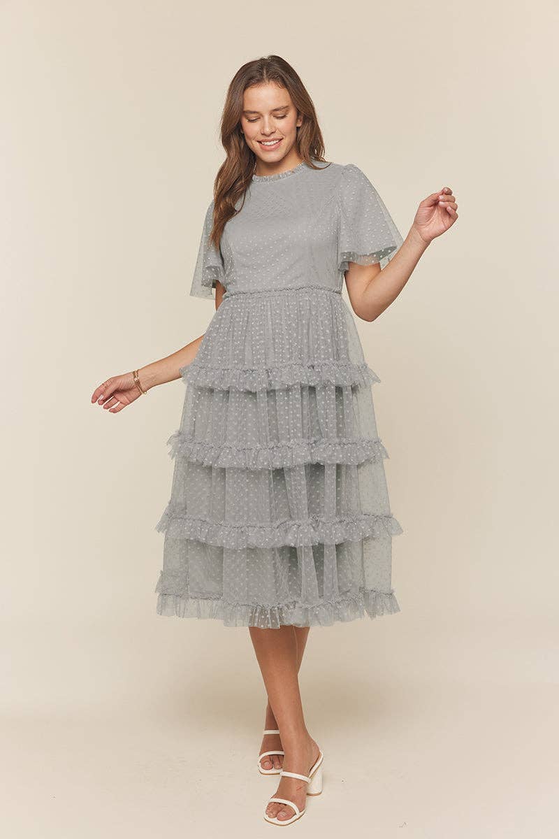 Tea n Rose - Polka Dot Tulle Tiered Midi Dress