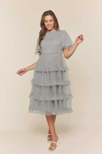 Tea n Rose - Polka Dot Tulle Tiered Midi Dress