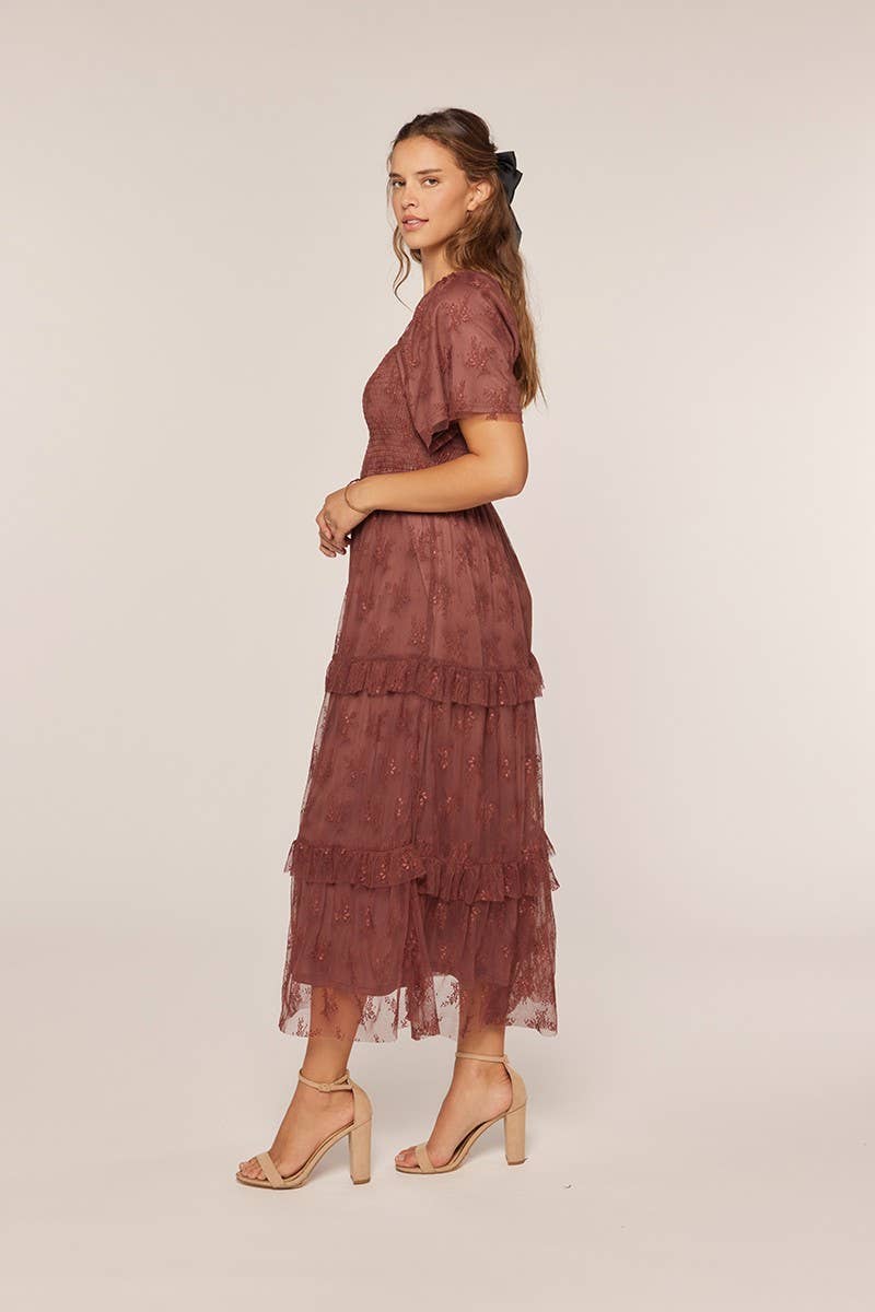 Tea n Rose - Jacquard Mesh Smocking Tiered Dress