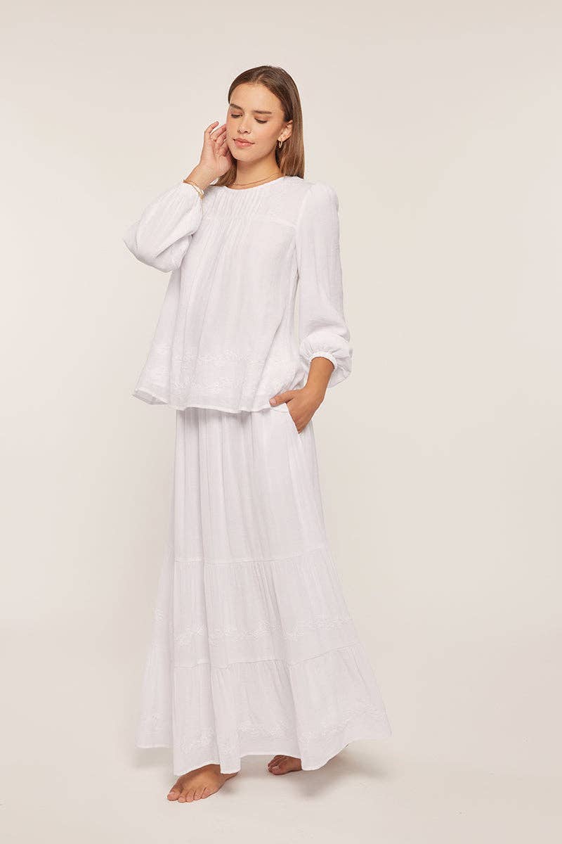Tea n Rose - Embroidered White Top