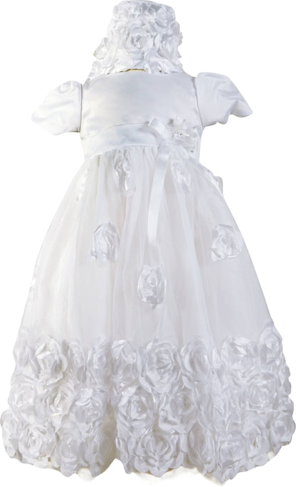 Angeline Kids - Baby Infant Girls Christening Baptism Bow Dress With Bonnet