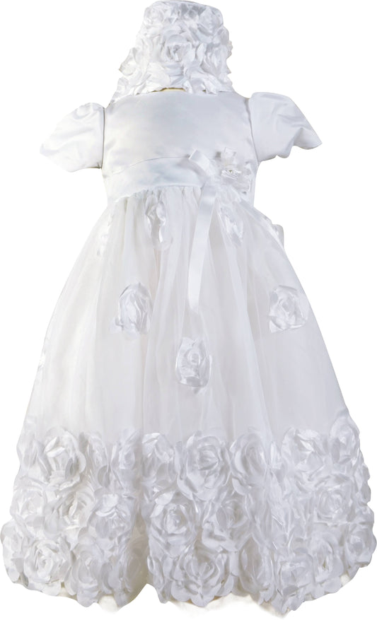 Angeline Kids - Baby Infant Girls Christening Baptism Bow Dress With Bonnet