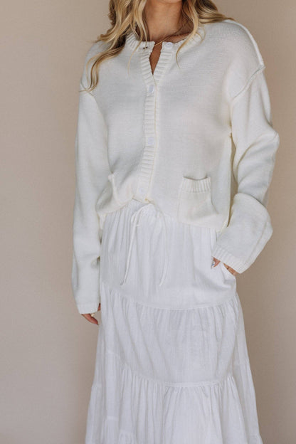 Paisley Button Up Sweater / White Temple Dress Top in Ivory