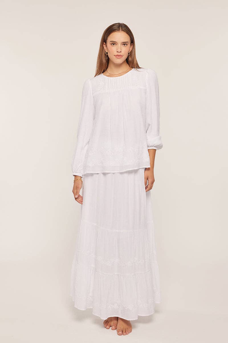 Tea n Rose - Embroidered White Skirt