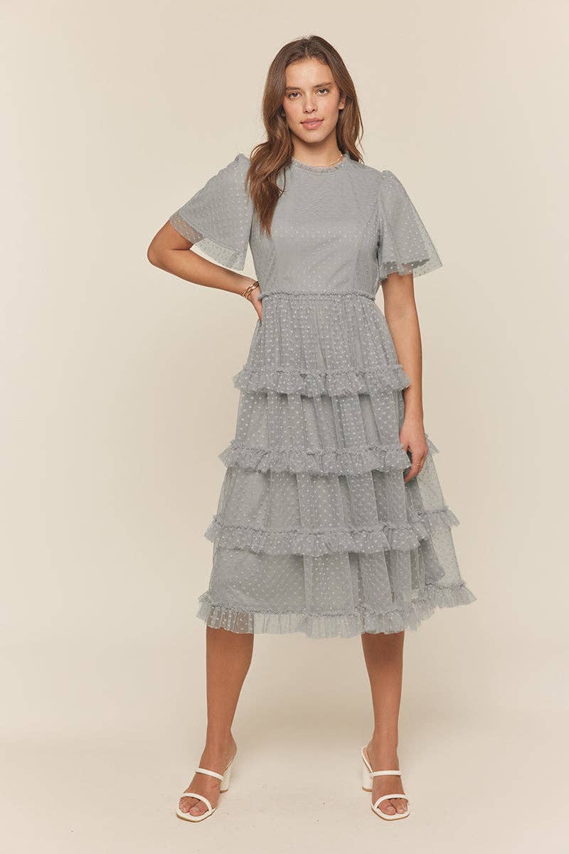Tea n Rose - Polka Dot Tulle Tiered Midi Dress