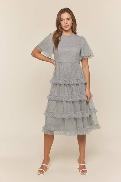 Tea n Rose - Polka Dot Tulle Tiered Midi Dress