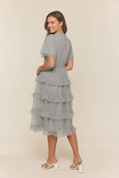 Tea n Rose - Polka Dot Tulle Tiered Midi Dress