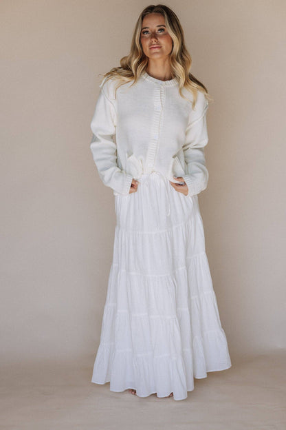 Paisley Button Up Sweater / White Temple Dress Top in Ivory