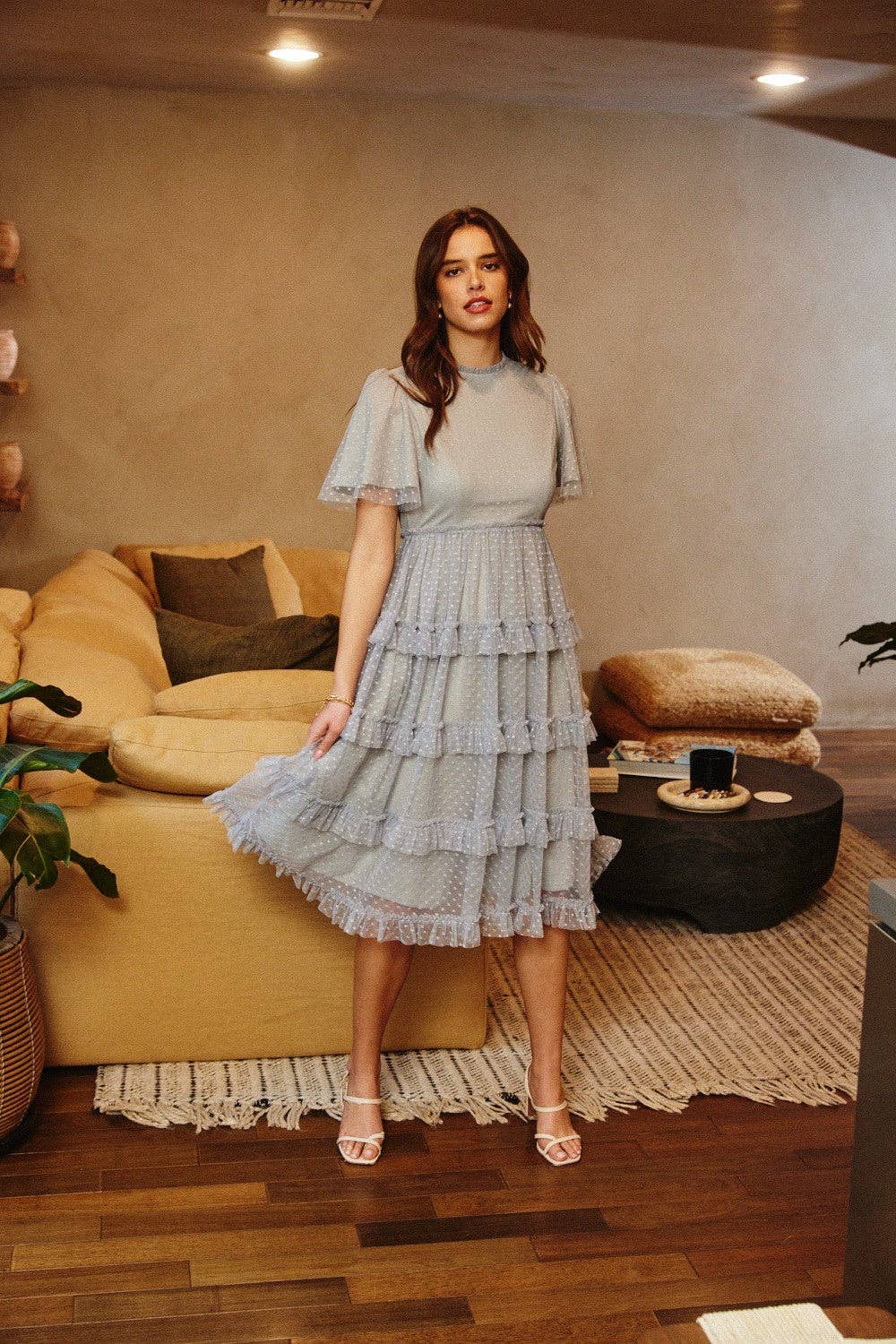 Tea n Rose - Polka Dot Tulle Tiered Midi Dress