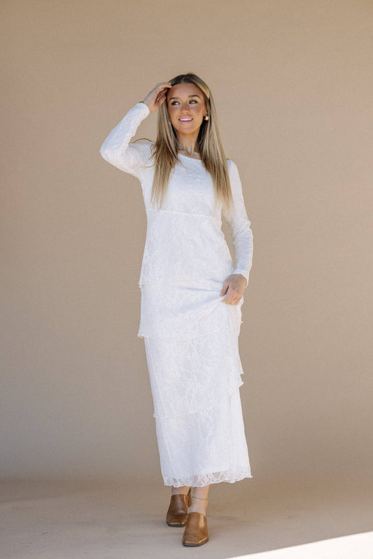 Brielle White Temple Dress / Simple Wedding Dress