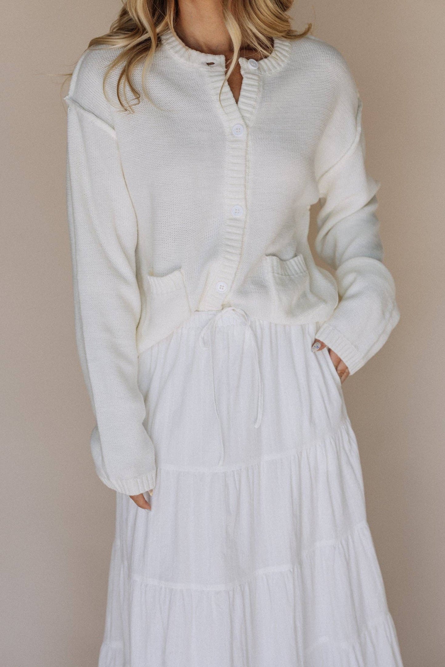 Paisley Button Up Sweater / White Temple Dress Top in Ivory