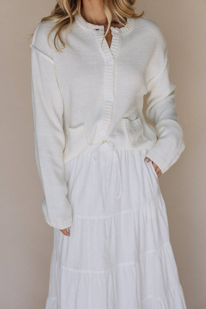 Paisley Button Up Sweater / White Temple Dress Top in Ivory