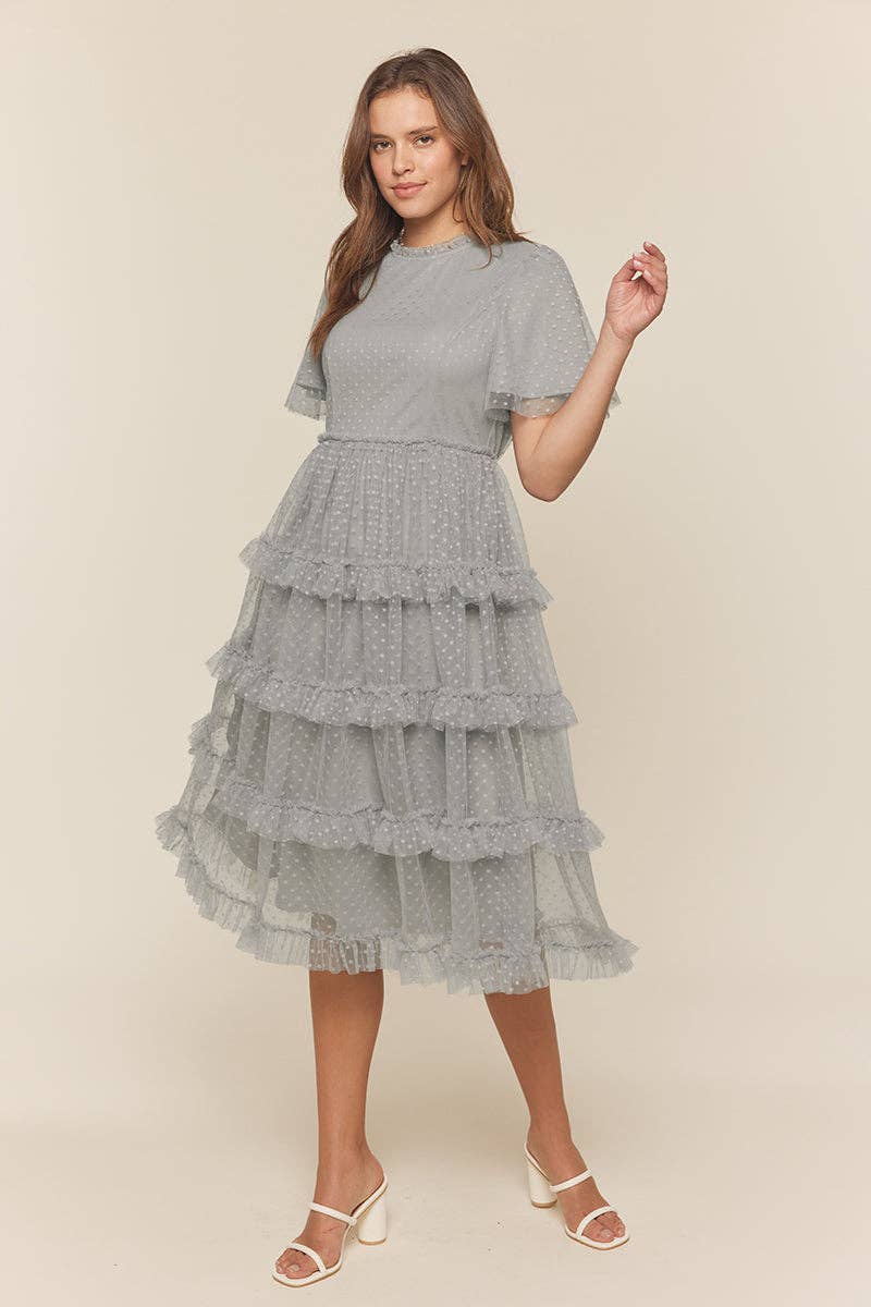 Tea n Rose - Polka Dot Tulle Tiered Midi Dress