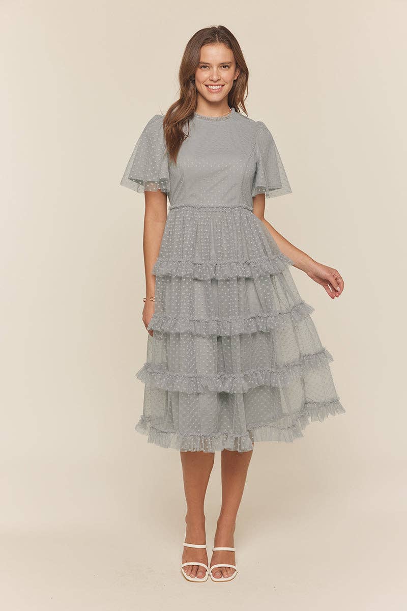 Tea n Rose - Polka Dot Tulle Tiered Midi Dress