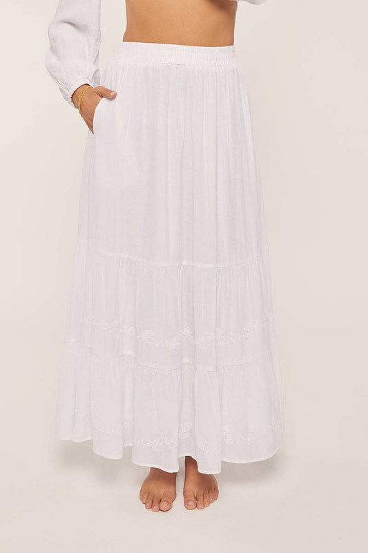 Tea n Rose - Embroidered White Skirt