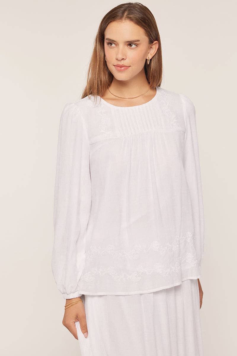 Tea n Rose - Embroidered White Top