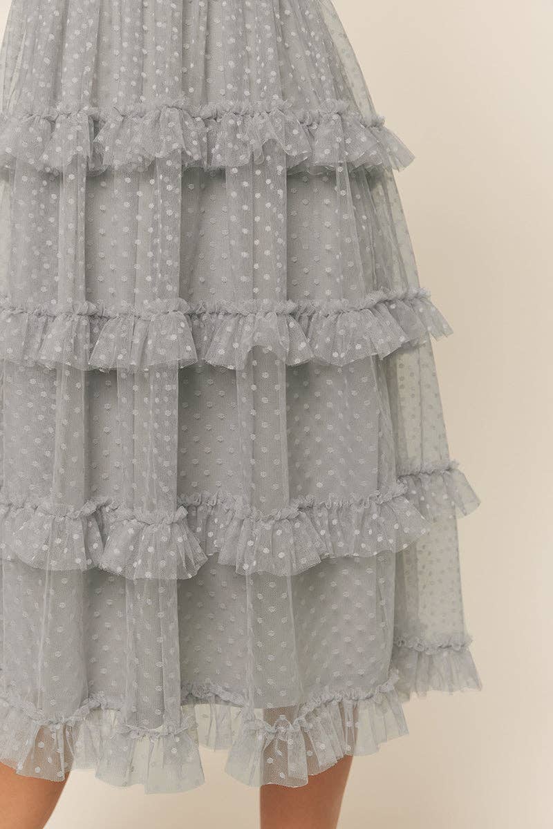 Tea n Rose - Polka Dot Tulle Tiered Midi Dress
