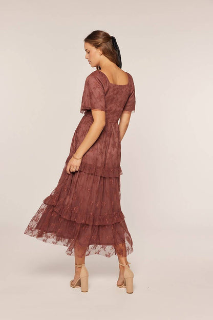Tea n Rose - Jacquard Mesh Smocking Tiered Dress