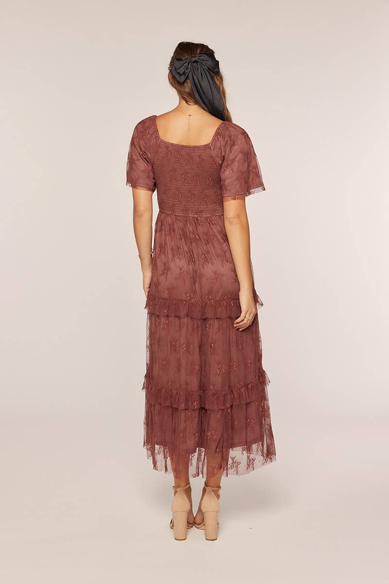 Tea n Rose - Jacquard Mesh Smocking Tiered Dress