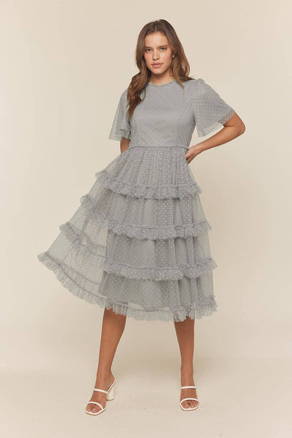 Tea n Rose - Polka Dot Tulle Tiered Midi Dress