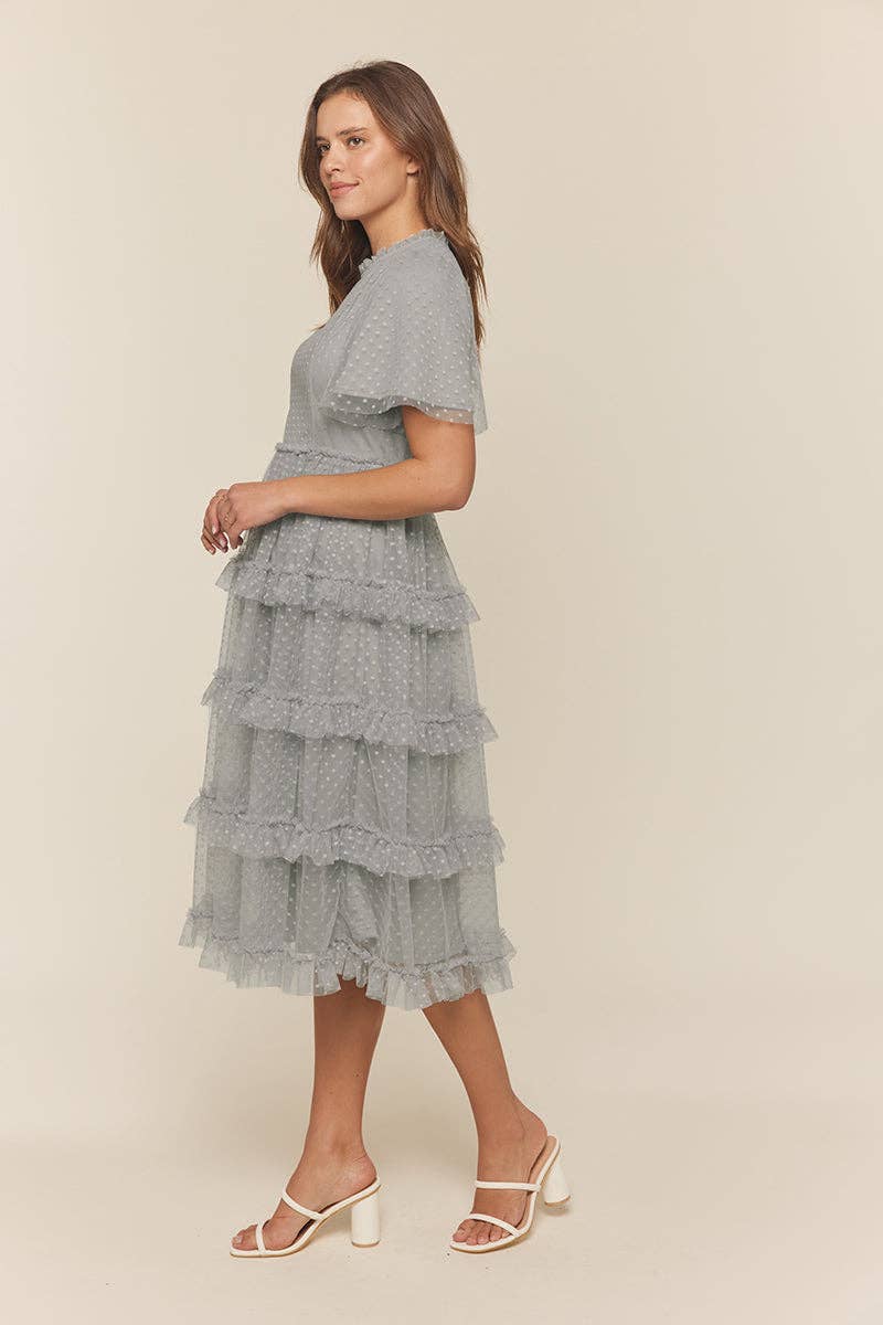 Tea n Rose - Polka Dot Tulle Tiered Midi Dress