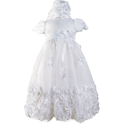 Angeline Kids - Baby Infant Girls Christening Baptism Dress With Bonnet - Rosalina