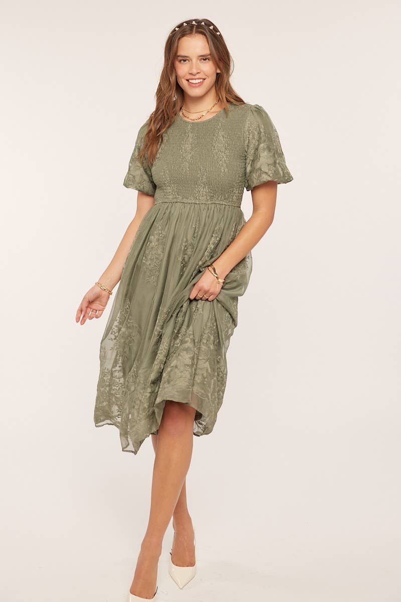 Tea n Rose - Floral Embroidered Mesh Midi Dress