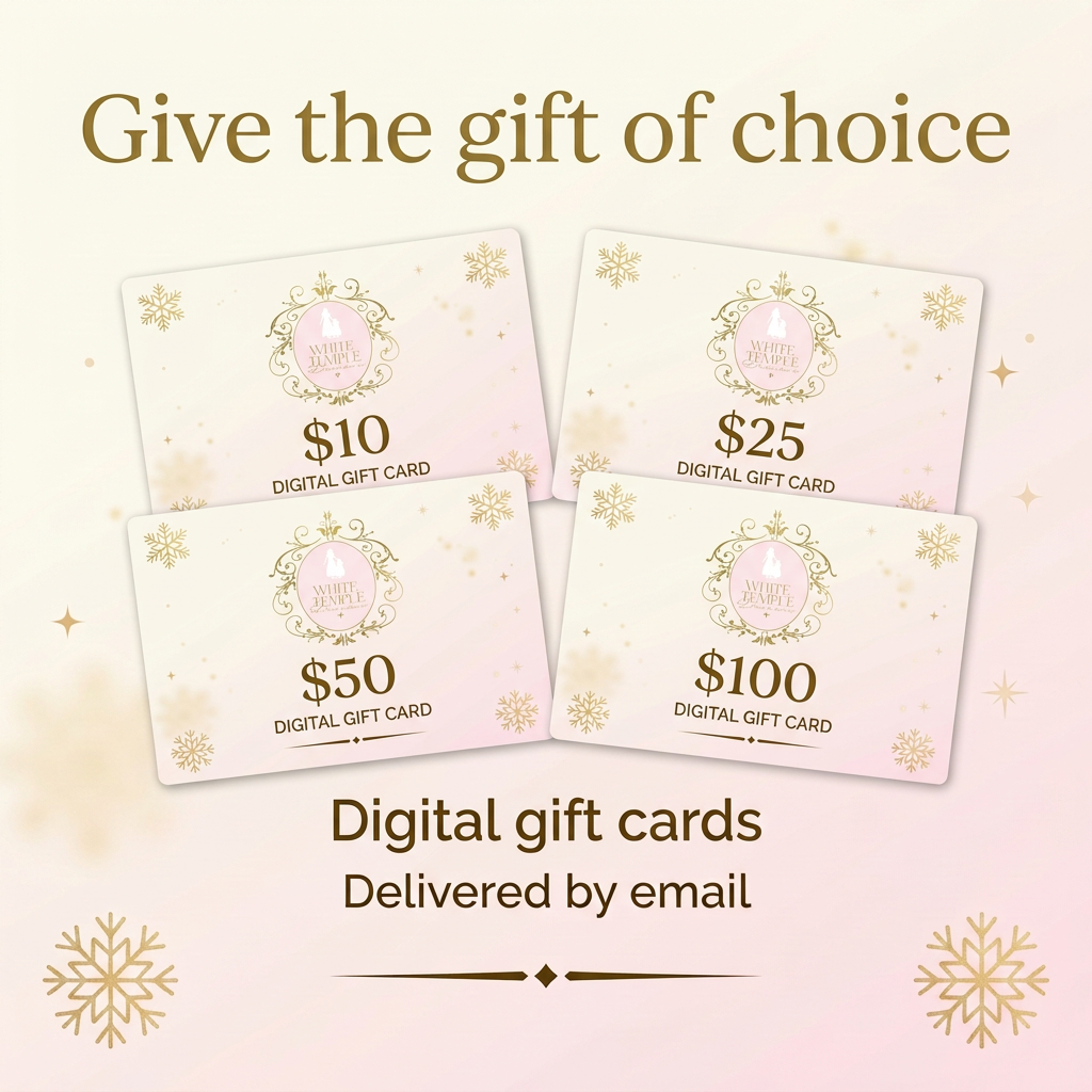 Coordinating White Temple Dresses gift card ad