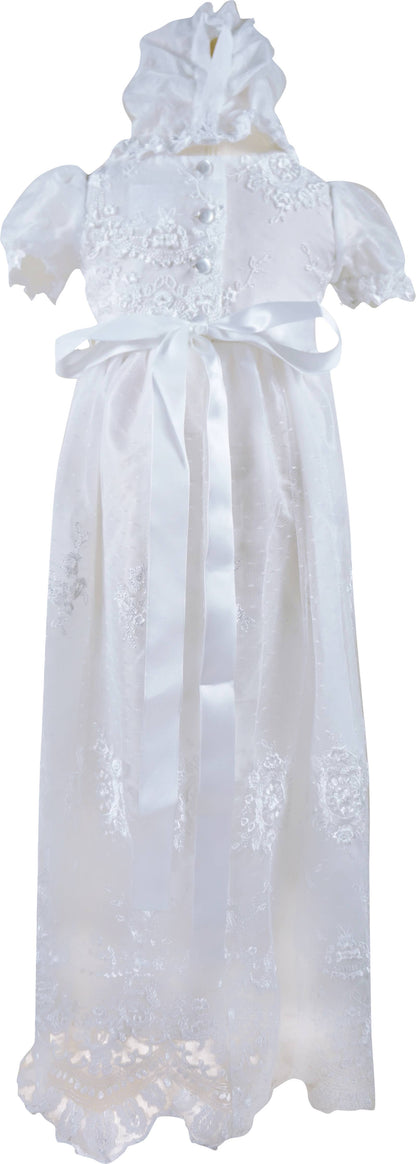 Angeline Kids - Baby Infant Girls Christening Baptism Lace Dress With Bonnet