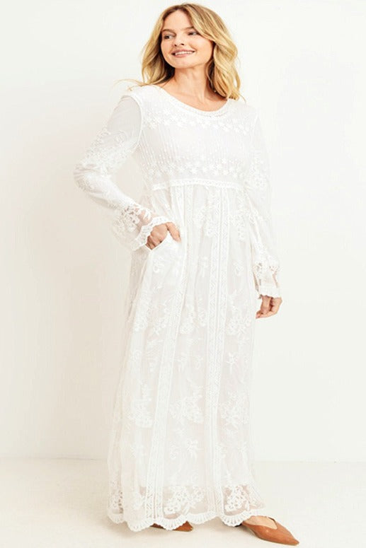 Dainty Daisy White Temple Dress / Wedding Dress Including Plus Size XS
